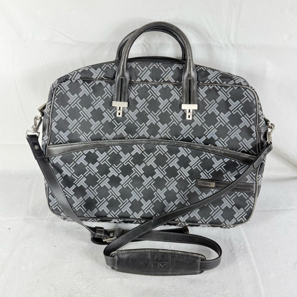 Tumi Black/Gray Monogram Laptop Computer Travel Commute Bag Messenger Strap